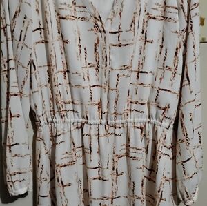 White House Black Market‎ Brown Lattice Printed Elastic Waist Blouson Dress Sz 0